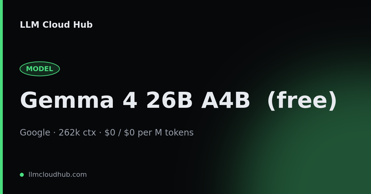 Gemma 4 26B A4B (free) API pricing, context window & alternatives ...